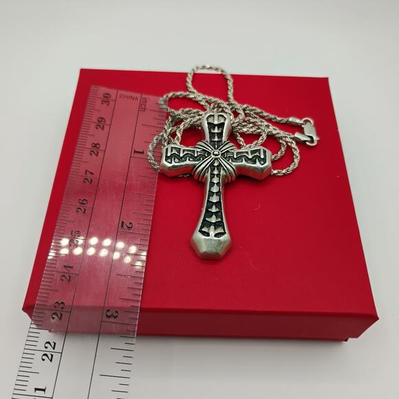 BBJ Cross in Sterling Silver on 24-inch Rope Chain - Picture 4 of 5